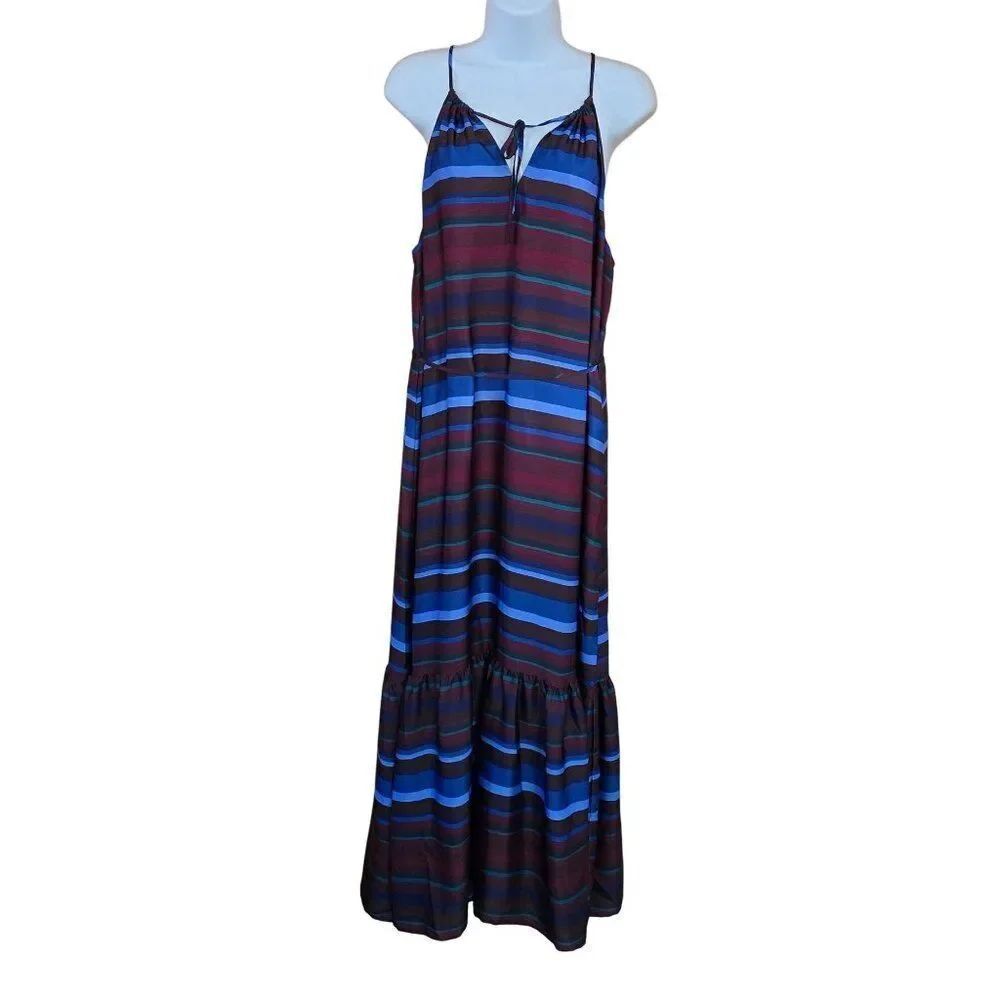 Multicolor Maxi Dress Striped Sleeveless tiered coquette flowy sexy bold colors